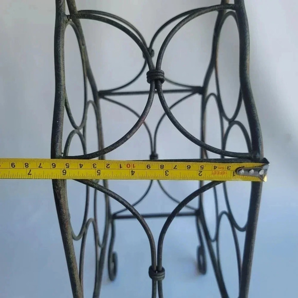 21" Vintage Finish metal decorative 5 wine bottle holder table top w/ Handle - Picture 5 of 11